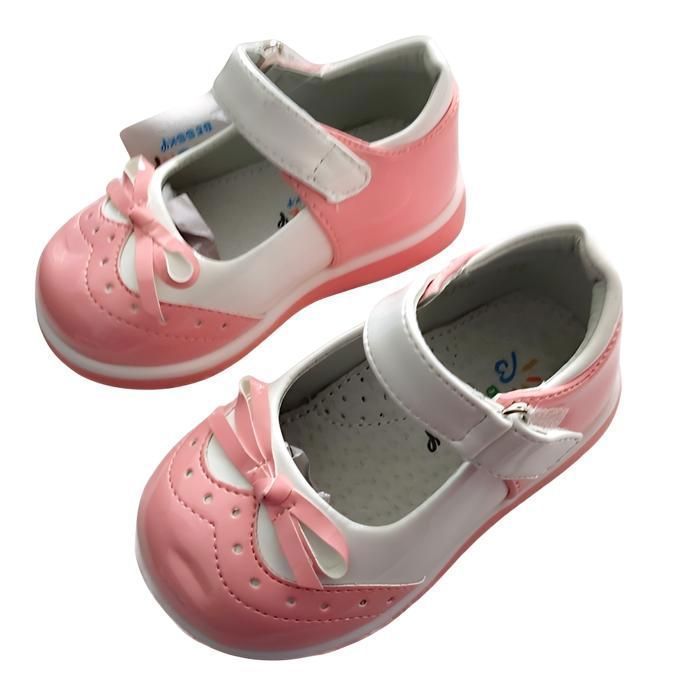 Zapatos - Bebé - Niña - Mary Janes - Zapatos tipo T - Piel - Charol - Rosa - Blanco - Estampado de lazo - Tallas 21 a 26