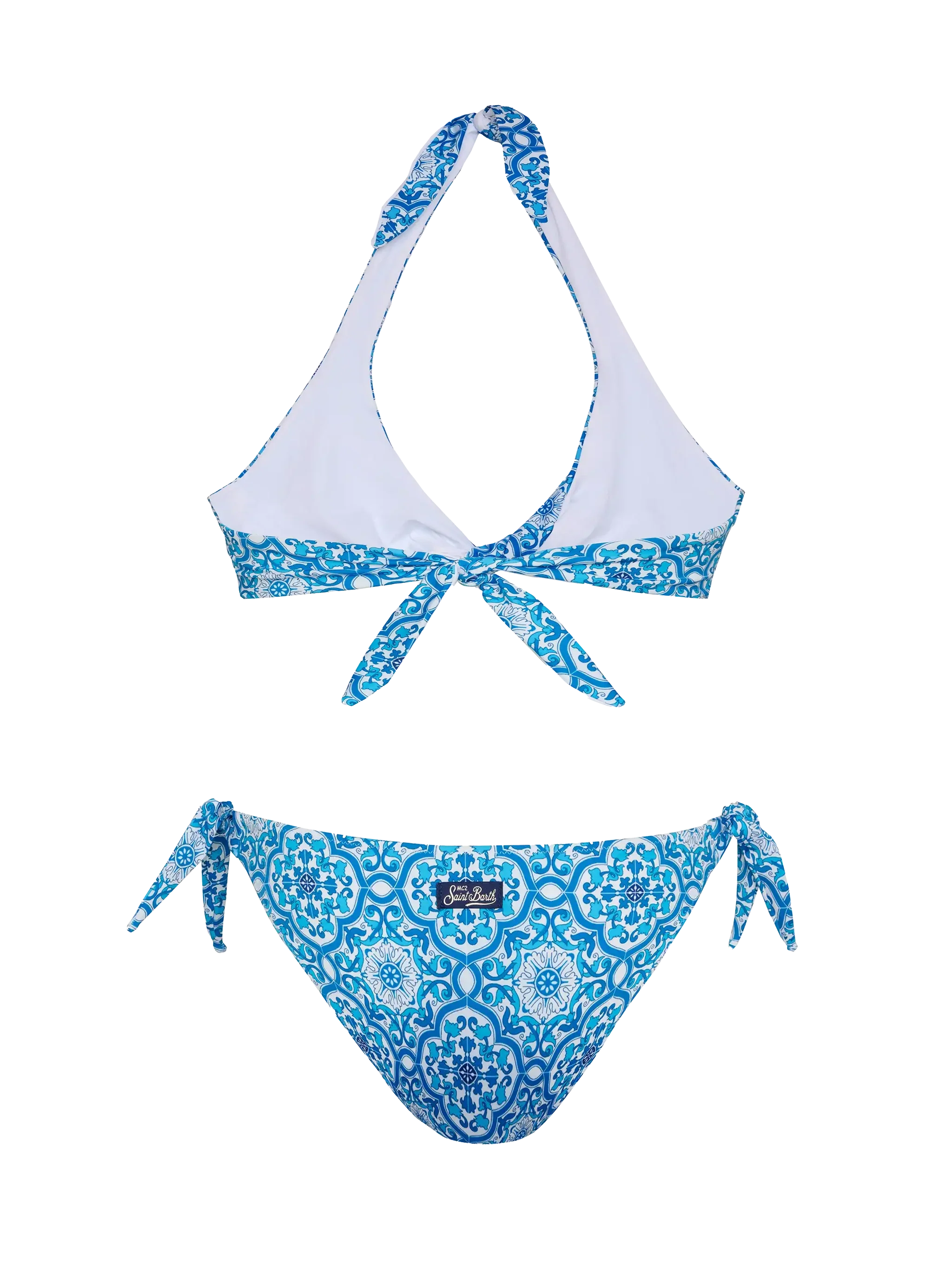 Leda Yali bralette-bikini met majolica-print