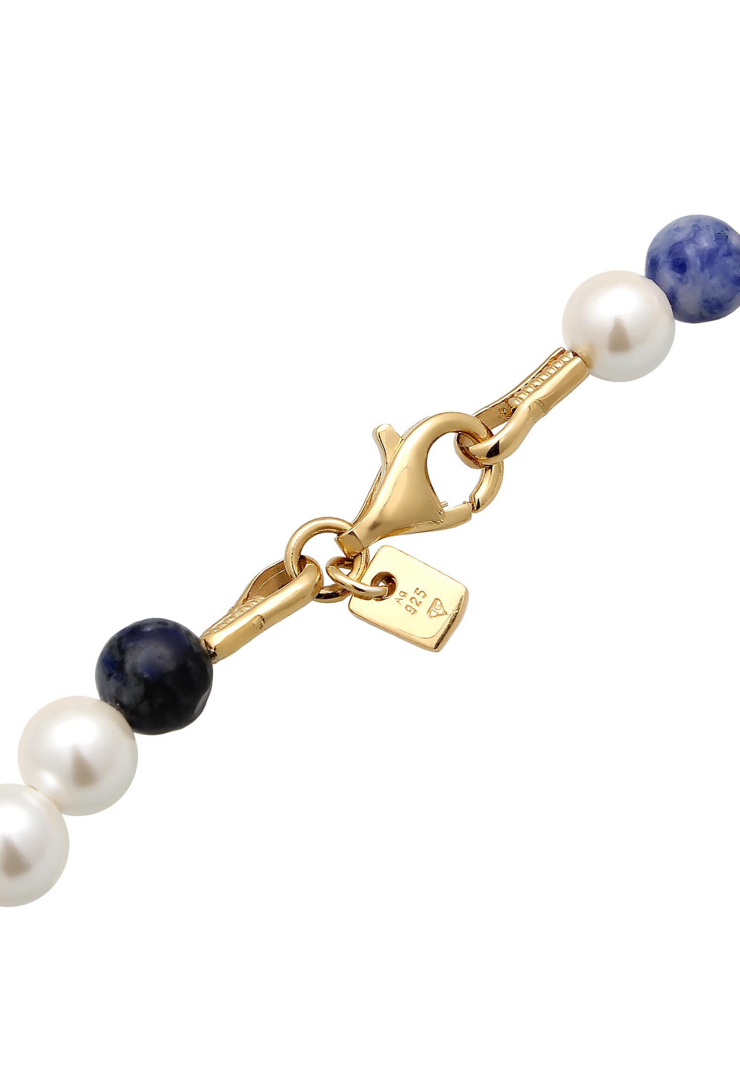 KUZZOI Hommes Perles de coquillage et d'agate bleue en argent sterling 925 plaqué or