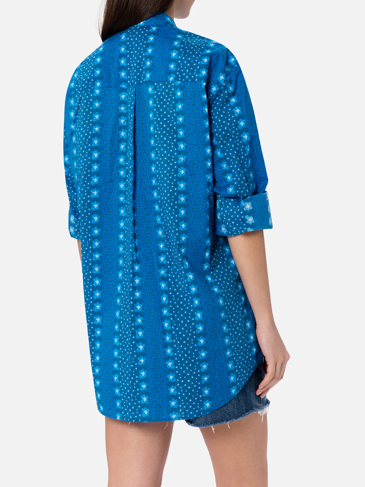 Brigitte katoenen damesblouse met indigo bloemenprint