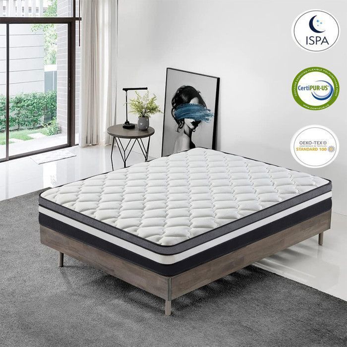Matelas 140x200 CM, Ép 30cm Matelas à Ressorts Ensachés en à Mémoire de Forme, 10 Zones de Confort Moyenne Ferme, Respirant
