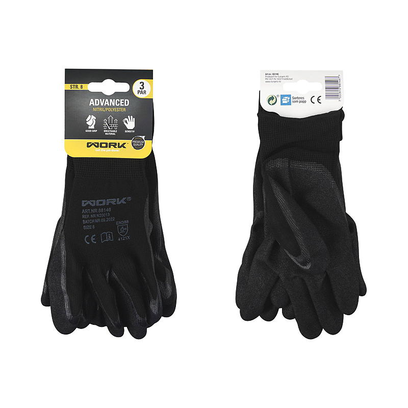 Arbetshandskar 3-pack storlek 8 avancerad