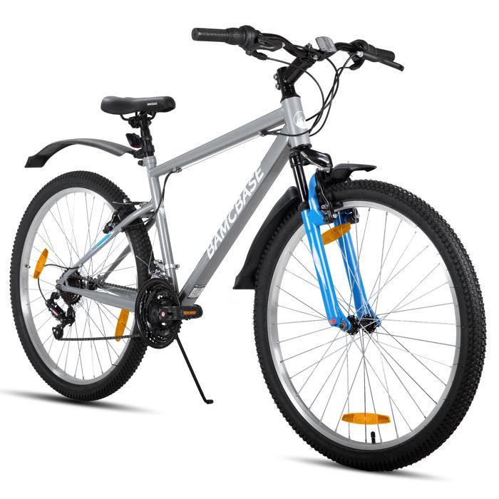 Hiland 26 inch mountainbike, 18 versnellingen, unisex/volwassenen, frame van koolstofstaal, voor stads- en recreatief gebruik, V-remmen, grijs