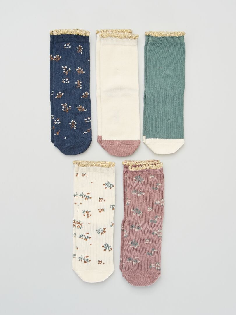 Juego de 5 pares de calcetines estampados - ROSA