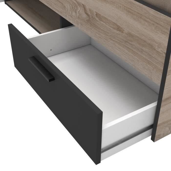 DEMEYERE Michigan Lit adulte 140x190 cm - 2 tiroirs et 1 niche - Industriel - Décor chêne brossé et noir