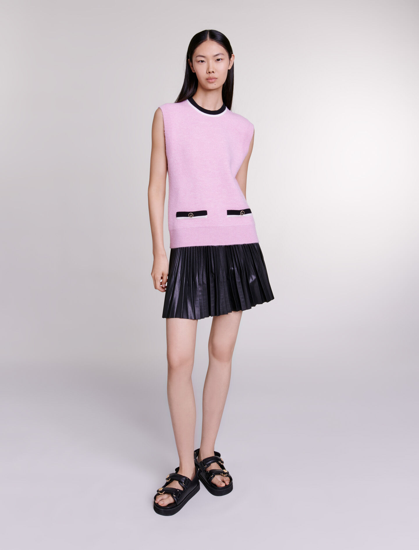 Mouwloos shirt - Roze/zwart