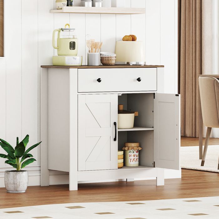Buffet de Cuisine avec Tiroir COSTWAY, Étagère Réglable à 5 Niveaux, 2 Portes, Meuble de Rangement pour Salle à Manger Salon Bureau