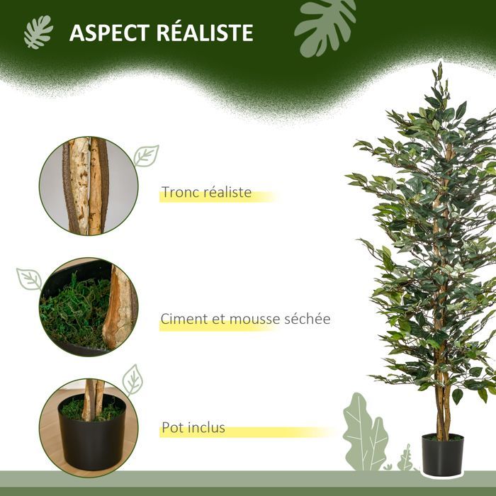 Plante artificielle - HOMCOM - ficus hauteur 1,5 m tronc branches liane lichen réalisme - plastique - 1,5 m