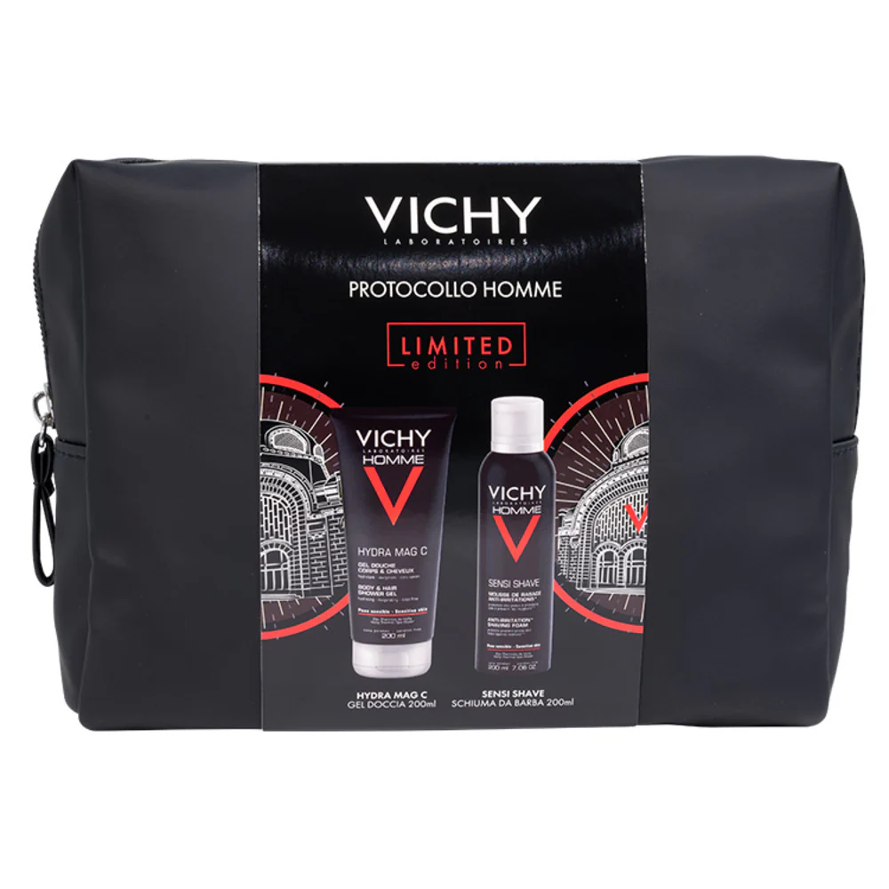 Vichy Homme Pochette Regalo Uomo Hydra Mag C Gel Doccia + Sensi Shave Schiuma da Barba - Cofanetti Viso e Corpo, Bagno e Doccia