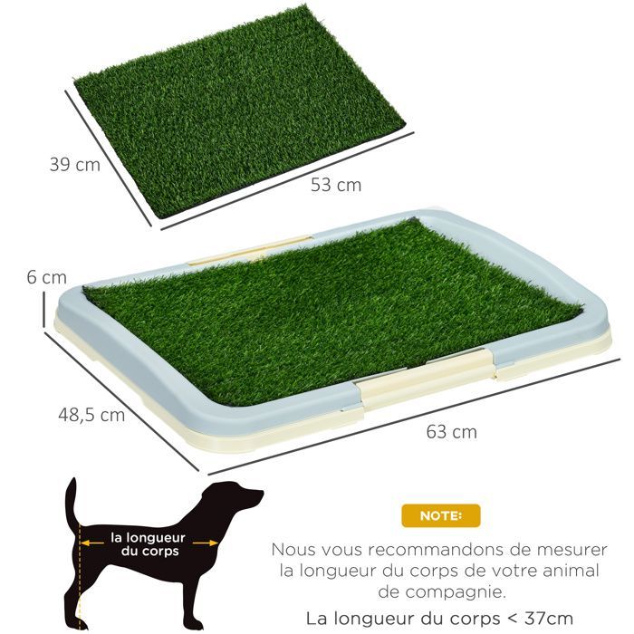 Toilette pour chien - PawHut - litière avec tapis en gazon artificiel plateau et panneau grillagé - 63 x 48,5 cm