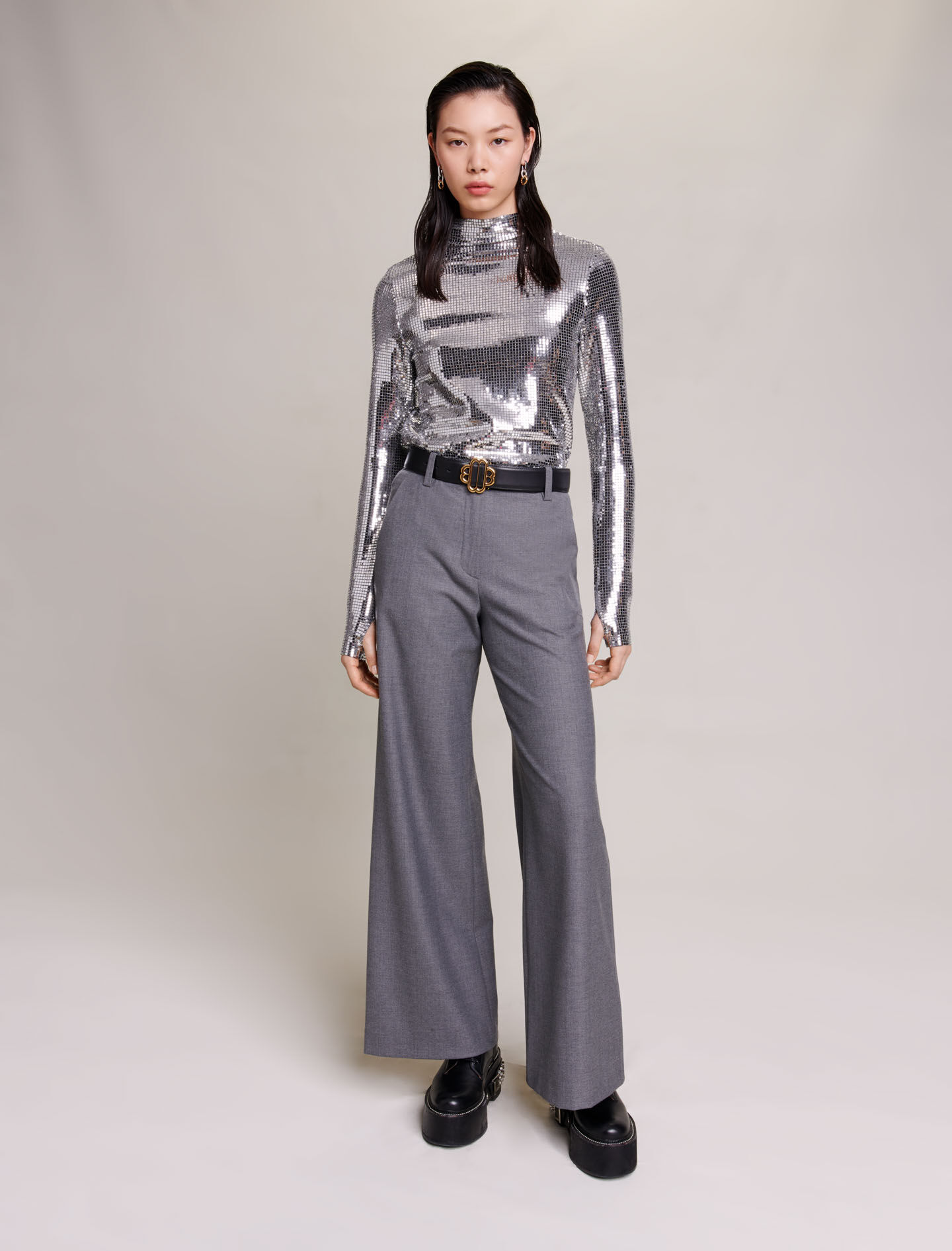 Broek met wijde pijpen - Grijs