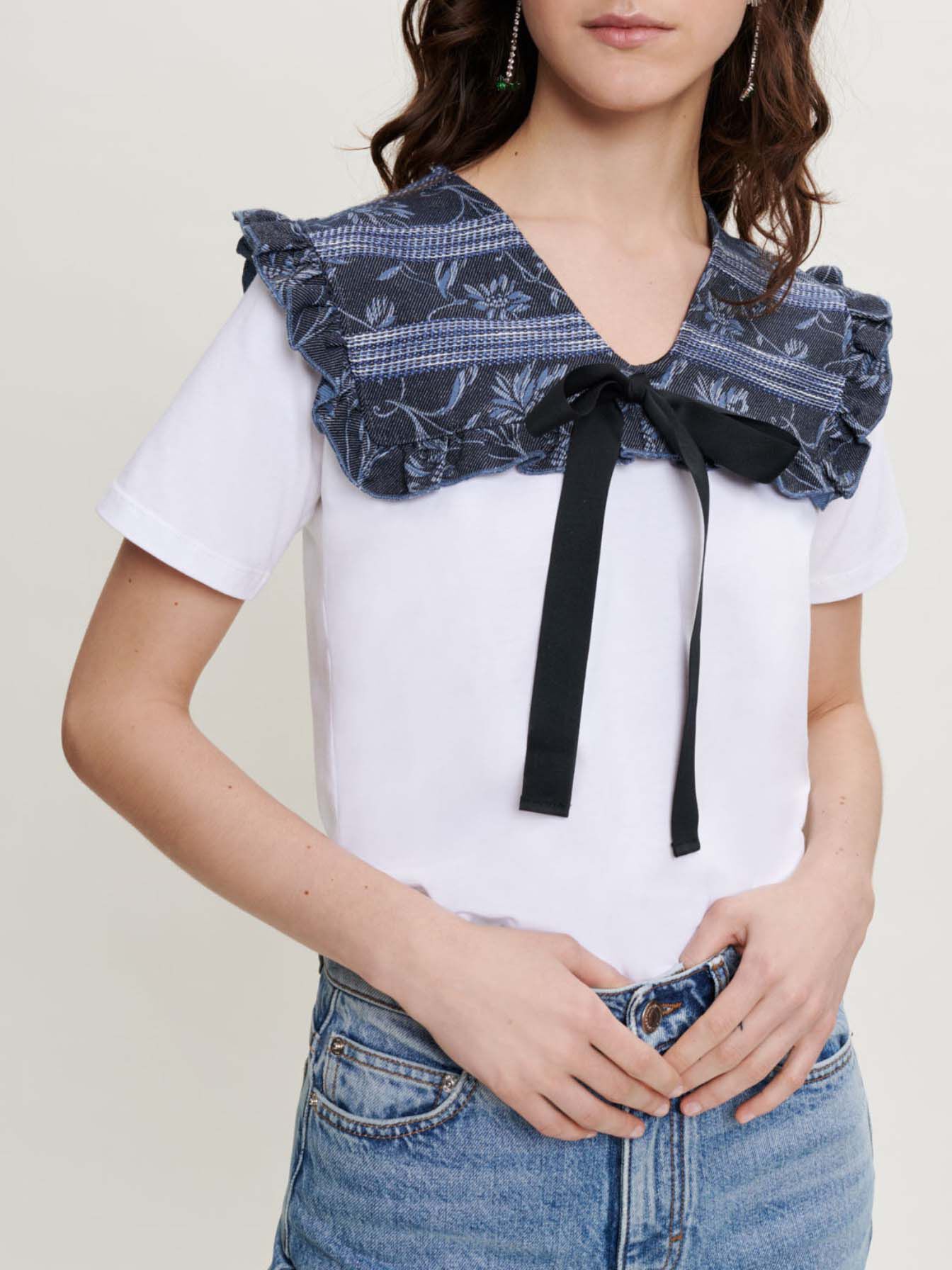 Tricou din amestec de materiale - Alb