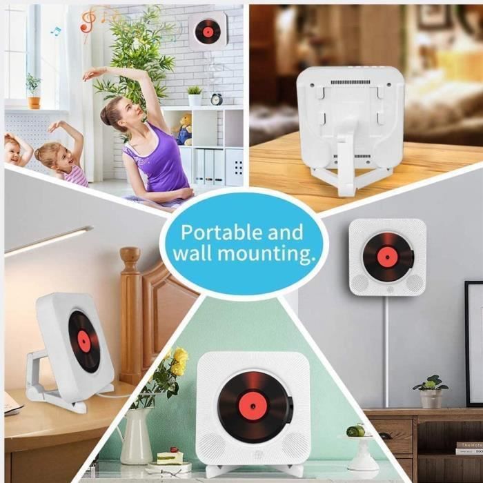 Lettore CD portatile, Bluetooth, montabile a parete, altoparlanti HiFi integrati, boombox audio per la casa con telecomando e radio FM