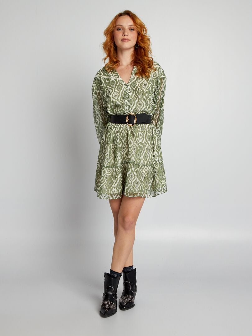 Plumetis Voile Jurk - Khaki