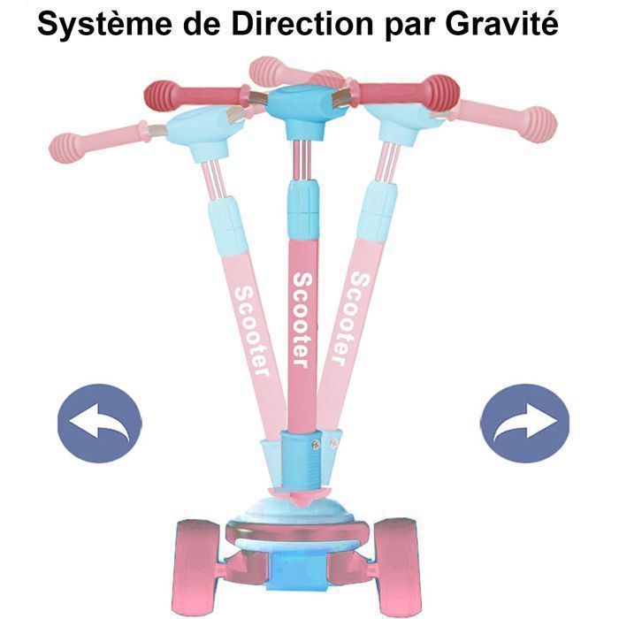Trottinette Enfants avec Lumières et Musique Pliable Hauteur Réglable Roues Larges Capacité Max 100 kg, Rose