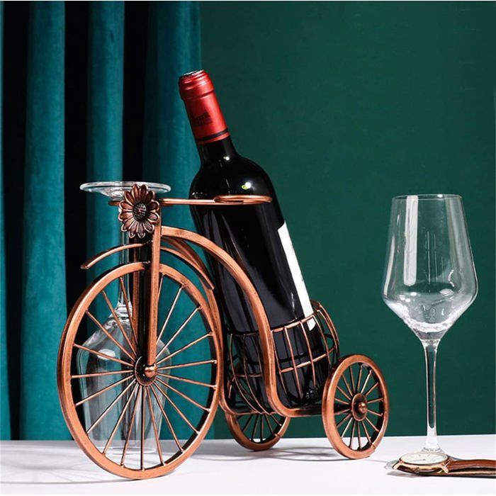 Botellero - Botellero vintage con forma de bicicleta - También se puede usar como soporte para copas de vino - Armario para vinos -