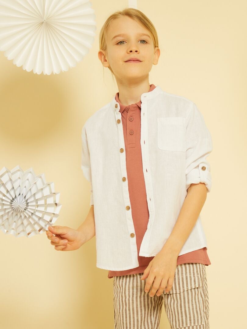 Camisa de lino con cuello mandarín - Blanca