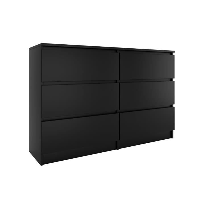 Commode - MILAN - 120x30x77cm - 6 tiroirs - Bois - Noir