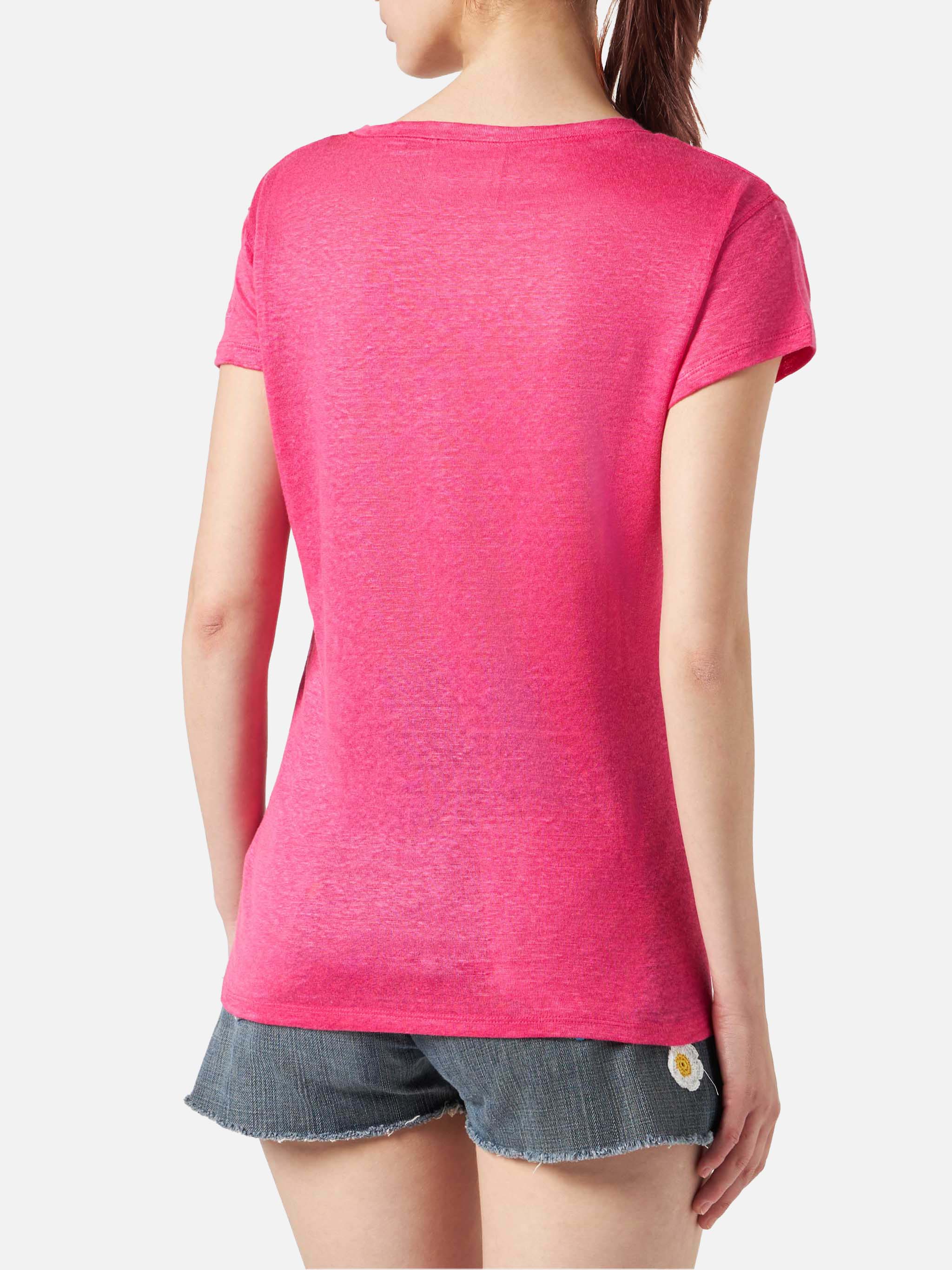 Dames T-shirt van fuchsia linnen