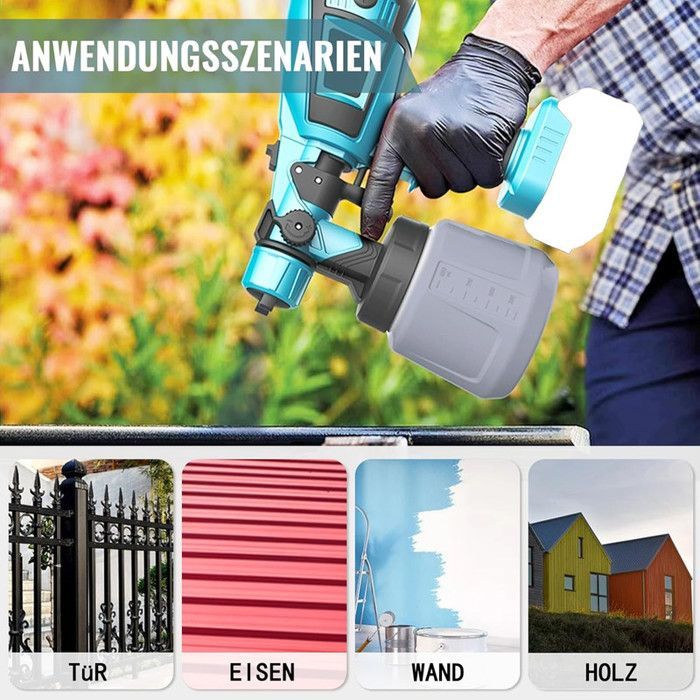 Pistolet Peinture Sans Fil HVLP 550W 1000ml Avec 2 Batteries Compatible Makita 18V Station Peinture Mur Auto Bois Clôture