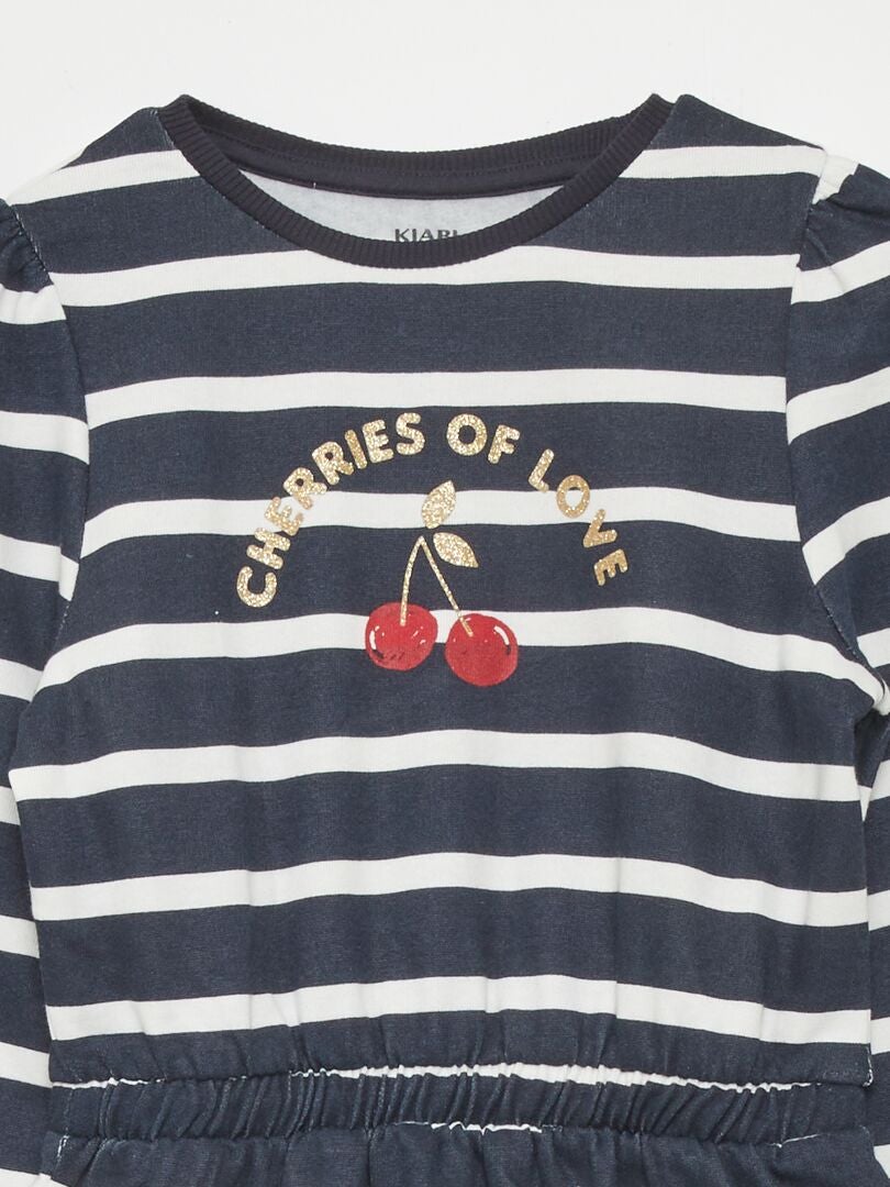 Getailleerde sweatshirtjurk met print - BLAUW
