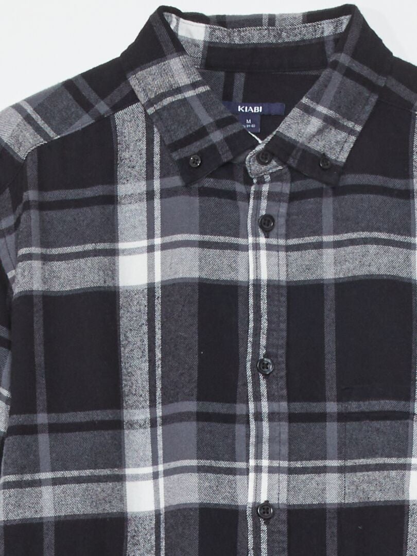 Camisa de flanela de corte reto - PRETA
