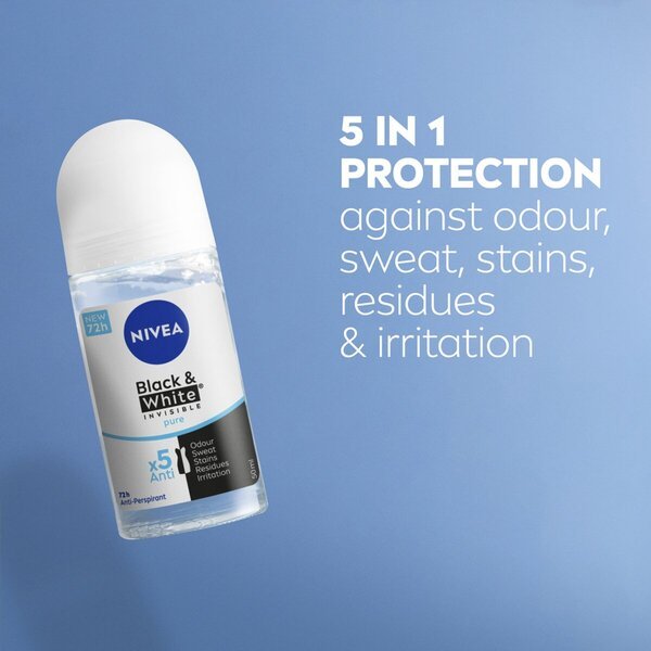 NIVEA Black & White Invisible Pure antiperspiračný roll-on 50 ml