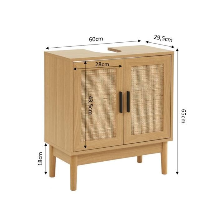 Mueble de baño AMANA con efecto roble y estructura de ratán, 60 cm de ancho - Madera