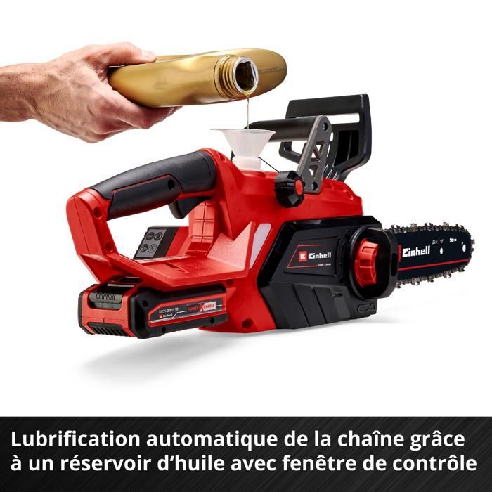Einhell Tronçonneuse sans fil GE-LC 18/25 Li Kit - PXC (18V, coupe 23 cm) Livré avec Batterie 3,0Ah et Chargeur