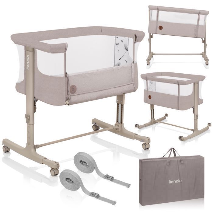Cuna colecho LIONELO Aurora 3 en 1 - Altura e inclinación ajustables - Colchón y bolsa incluidos - Beige capuchino