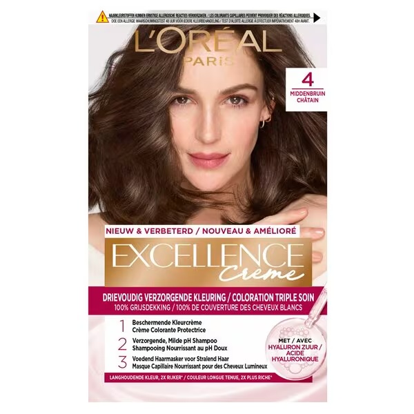L'Oréal Paris Excellence Crème 4 vidēji brūna permanentā matu krāsa