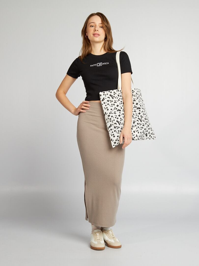 'Santa Monica' effen geribbelde crop top - ZWART