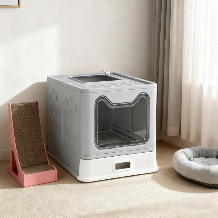 SUPFINE Kattenbak met 2 deuren, opvouwbaar kattentoilet met deksel en lade, 41 × 51 × 38 cm