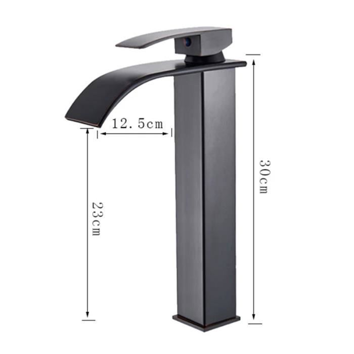 Grifo de lavabo tipo cascada - Grifería de baño - Negro - Grifo mezclador de lavabo - Placa cerámica con serpentín