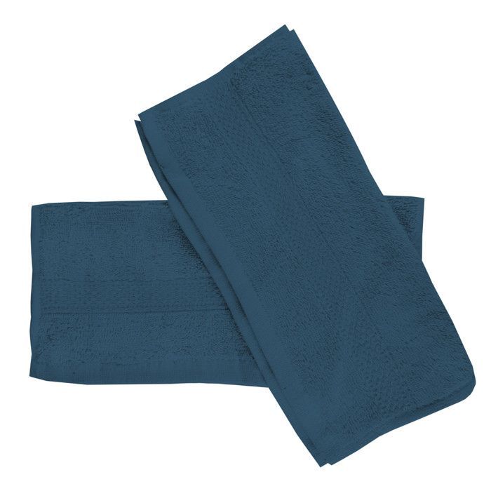 Lot de 2 serviettes invités en coton 500 gr/m2 30x40 cm LAGUNE bleu canard, par Soleil d'ocre