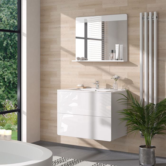 Set di mobili da bagno Izan, composto da due pezzi, colore bianco, Vicco 41537