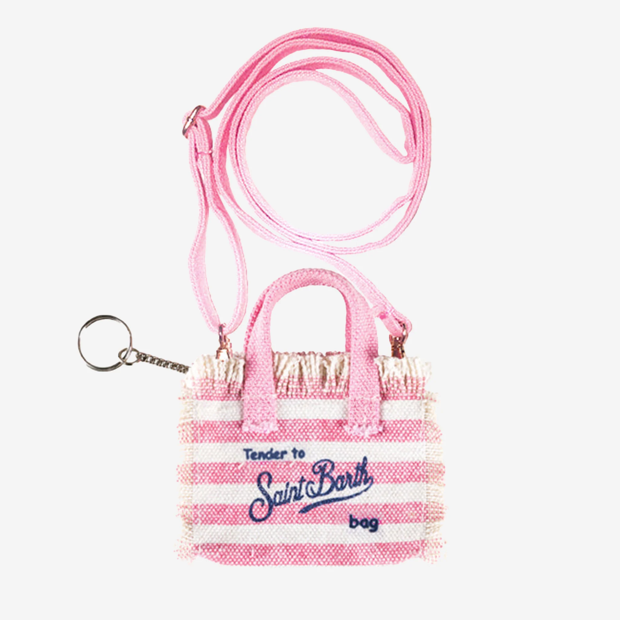 Roze geborduurde katoenen canvas sleutelhanger