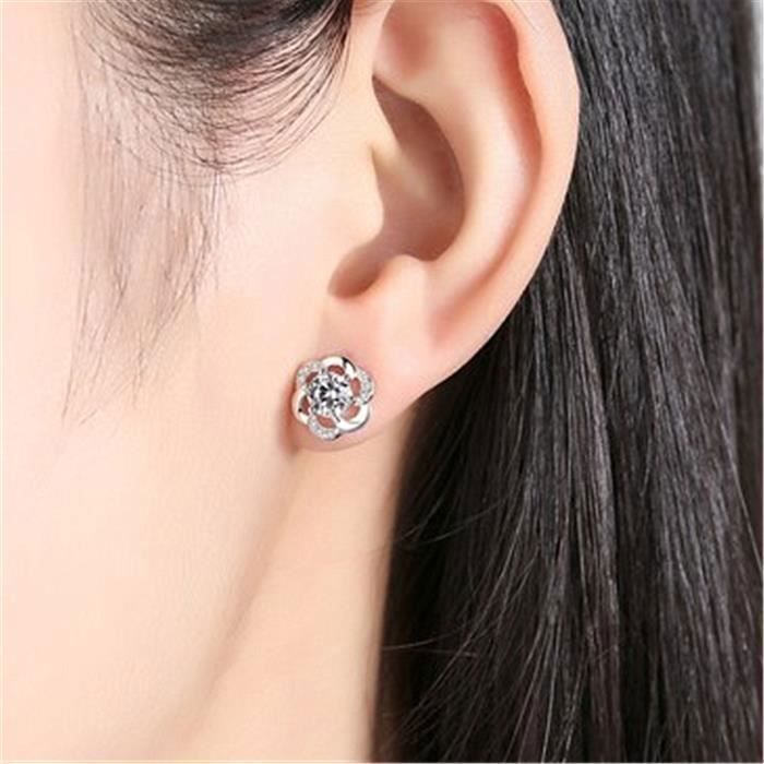 Boucles d'oreilles - Argent - Trèfle Jonquille - Oxyde de zirconium - 925/1000 - Femme