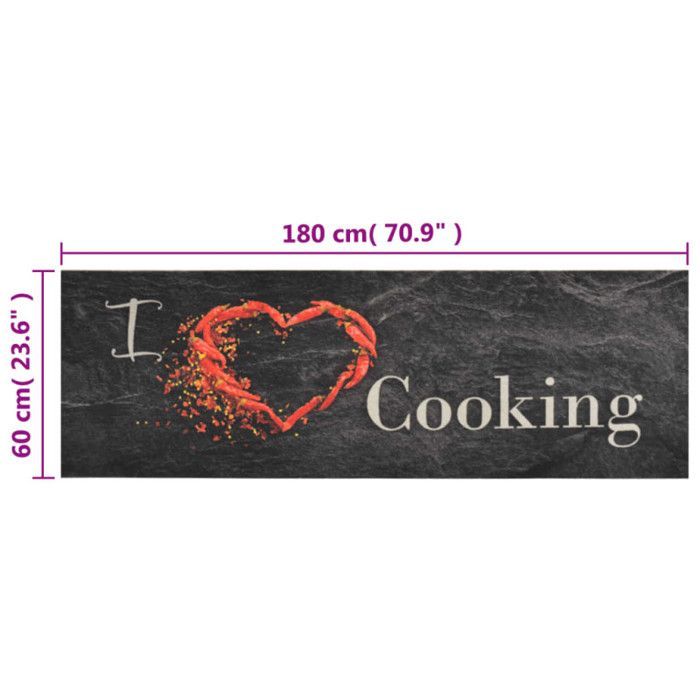 Alfombrilla de cocina lavable vidaXL, estampado de cocina negro, 60x180 cm, 136550