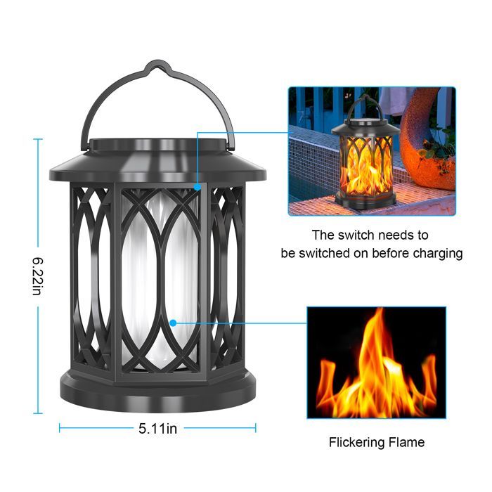 Lámpara solar de exterior con efecto llama, farol solar LED, resistente al agua IP65, efecto llama realista, farol LED, juego de 2
