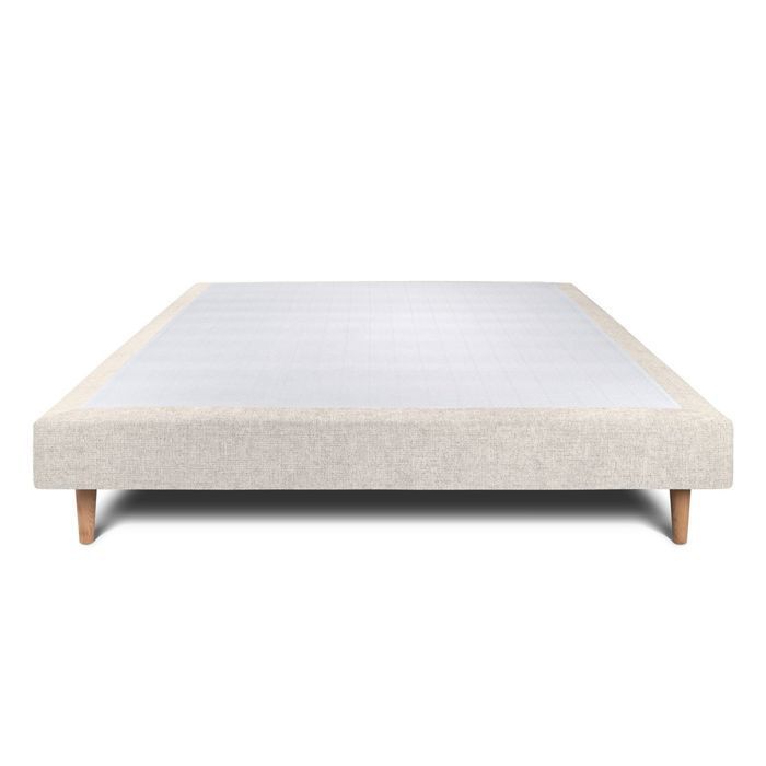 Sommier Tapissier Tissu Beige clair 160x200 H29cm Sommeil de plomb - Sommier en bois massif avec Pieds bois cones 15 cm