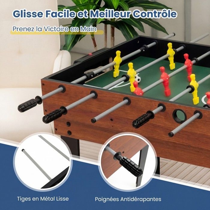 Mesa multijuegos 4 en 1 COSTWAY - Futbolín, ping pong, billar, hockey de aire para niños - 125x97x83 cm - Madera - Accesorios completos - Para mayores de 3 años - Marrón