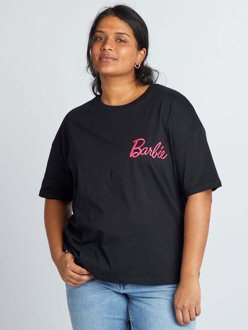 'Barbie' T-shirt met ronde hals - Zwart