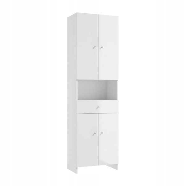 Słupek Łazienkowy 170x50 Front Połysk Biały 2 Półki Szuflada