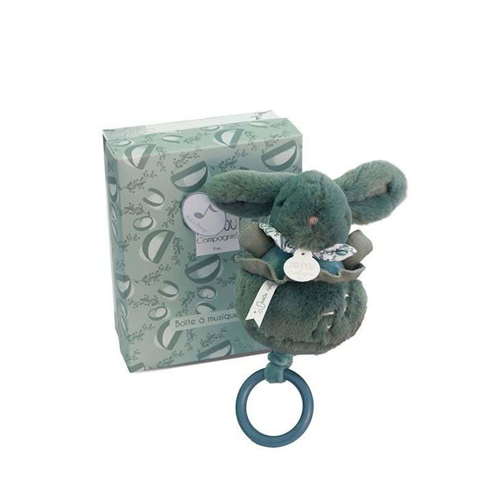 Caixa de Música Coelho - Doudou et Compagnie - Verde Sálvia - Ultra Macia - Anel de Madeira - DC4367