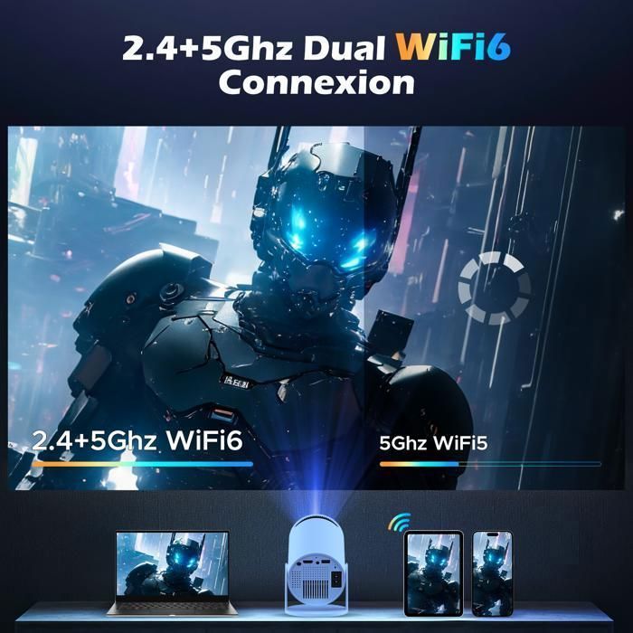 Projetor de vídeo nativo 4K HD 720p, mini projetor portátil com Wi-Fi 6, Bluetooth 5.0, Android 11.0 com Netflix e HDMI.