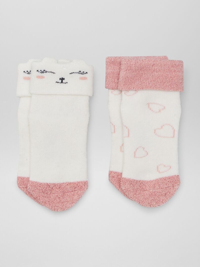 Conjunto de 2 pares de meias - Branco/Rosa