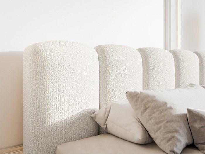 Cama con cabecero y espacio de almacenamiento - CLOUDY II - 180x200 cm - en bouclé color crema