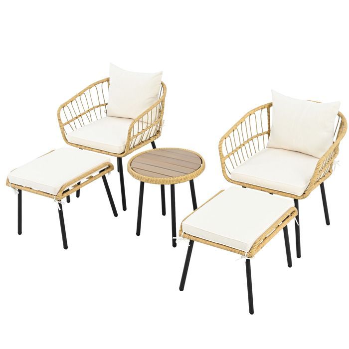 Set di mobili - Set da salotto da giardino - 4 posti - Corda grigia - 1 divano - 2 poltrone - 2 tavolini in vetro impilabili - grigio