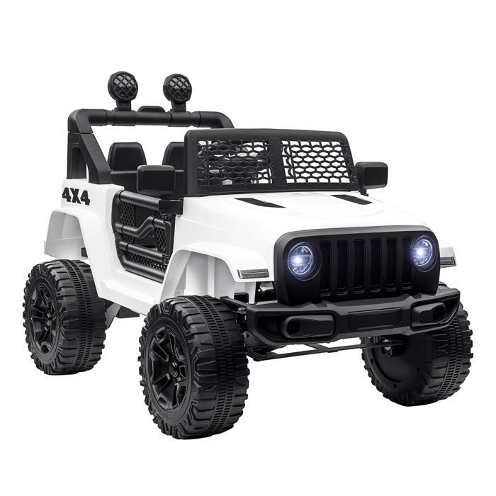 Elektrische kinderauto - HOMCOM - Achterwielaandrijving 12V 5 km/u Afstandsbediening Geluidseffecten LED - PP - 100x65x72cm - Wit